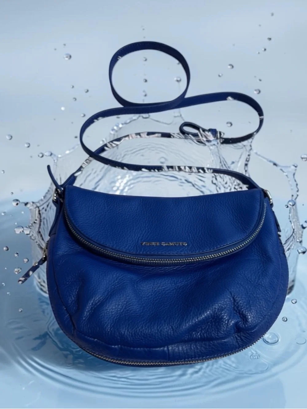 Vince Camuto Cobalt Blue Pebbled Leather Crossbody - Picture 1 of 14
